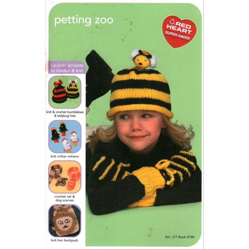 Red Heart Super Saver Petting Zoo Knit Crochet Pattern Book Art J17 0740 Kids